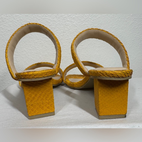 Nayla Dani Daffodil Yellow Sustainable Faux Reptile Snake Block Heel Sandal 7 - Picture 9 of 14